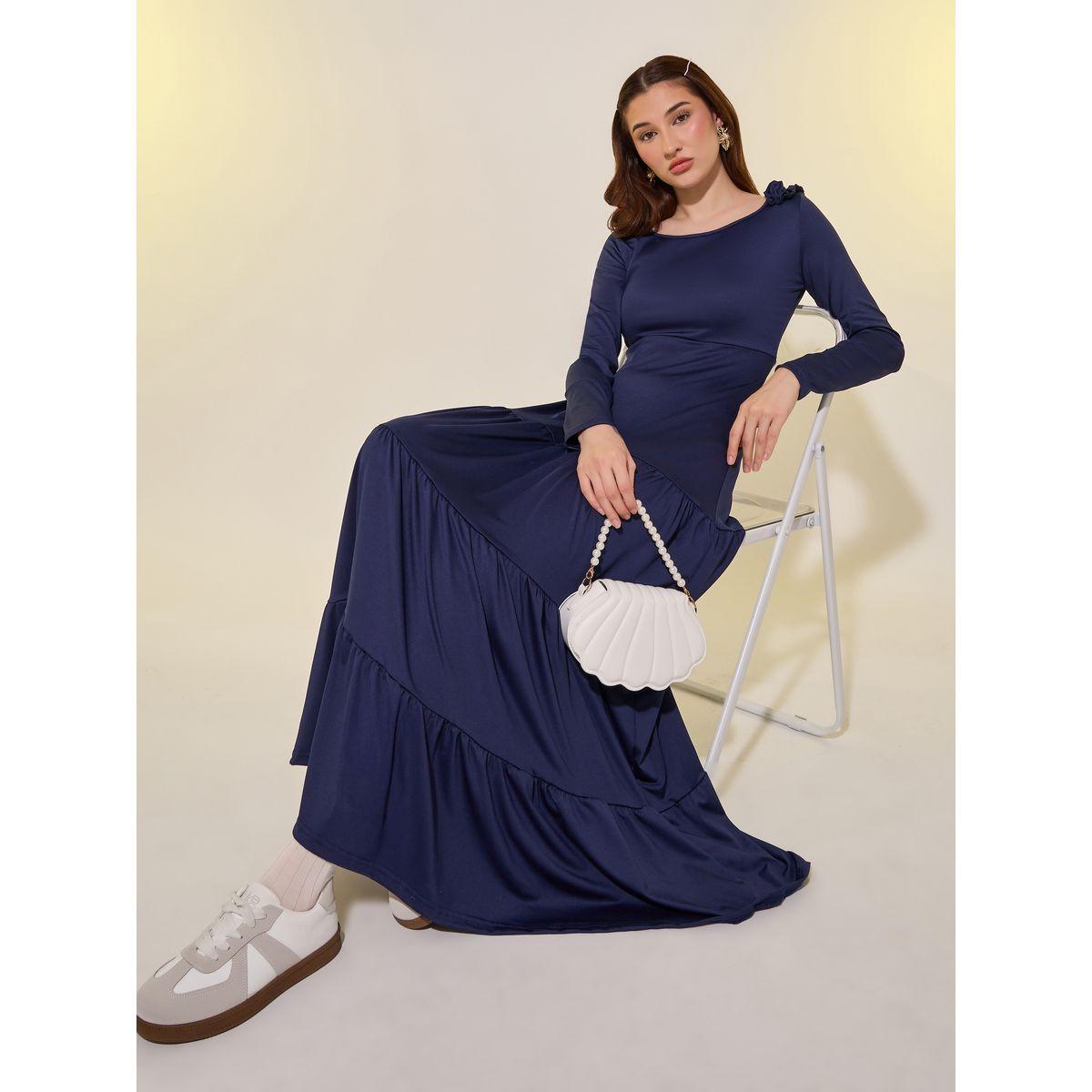 فستان ميدي سادة بأكمام قصيرة وكورساج-women-clothing-dresses-image-1