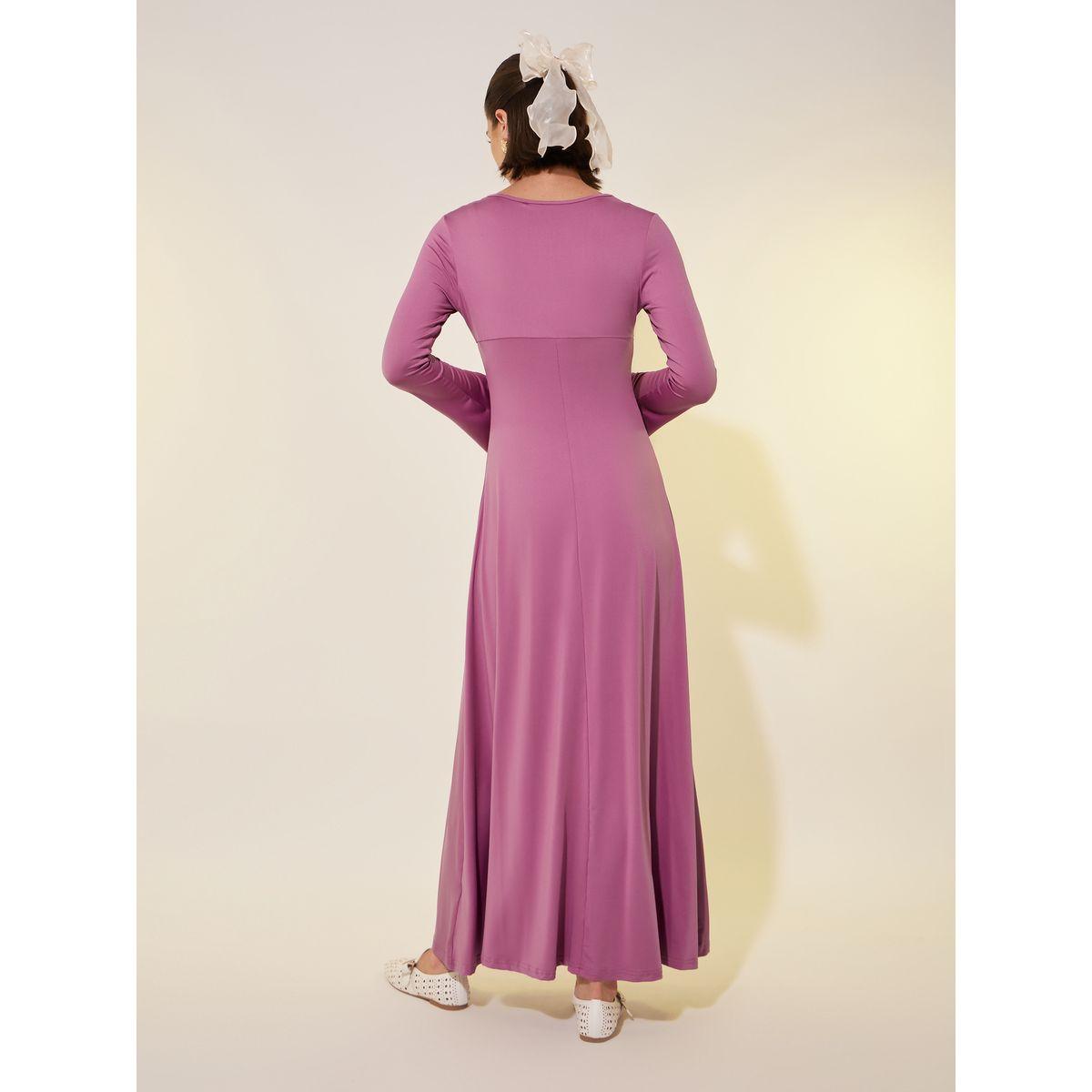 فستان طويل سادة بحافة واسعة وتفاصيل دانتيل-women-clothing-dresses-image-5