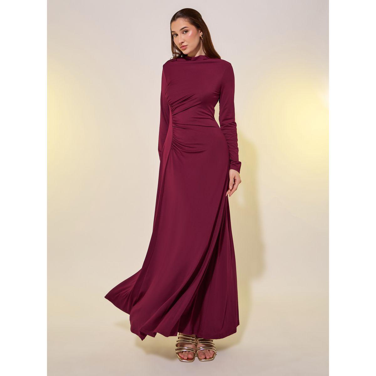 Styli Solid Gathered Waist A-Line Maxi Dress-women-clothing-dresses-image-1
