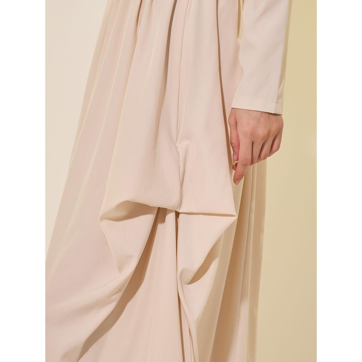 فستان طويل سادة بأكمام منفوخة وحافة غير متماثلة الطول-women-clothing-dresses-image-4
