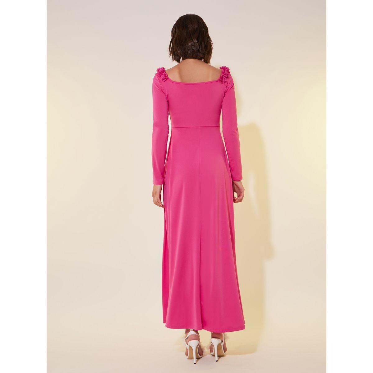 Styli Solid Long Sleeves A-Line Maxi Dress with Corsage Detail-women-clothing-dresses-image-5