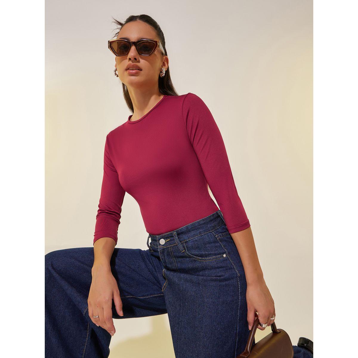 Styli Solid Round Neck Fitted Top-women-clothing-shirtsandblouses-blouses-image-1