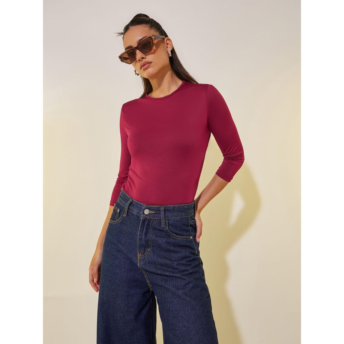 Styli Solid Round Neck Fitted Top-women-clothing-shirtsandblouses-blouses-image-2