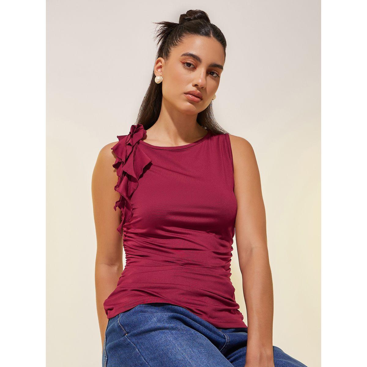 بلوزة سادة بلا أكمام مع تفاصيل كشكش-women-clothing-shirtsandblouses-blouses-image-1