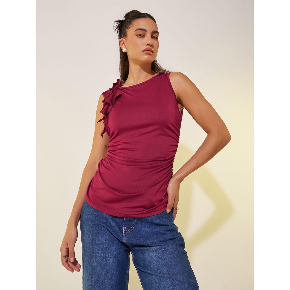 بلوزة سادة بلا أكمام مع تفاصيل كشكش-women-clothing-shirtsandblouses-blouses-image-3