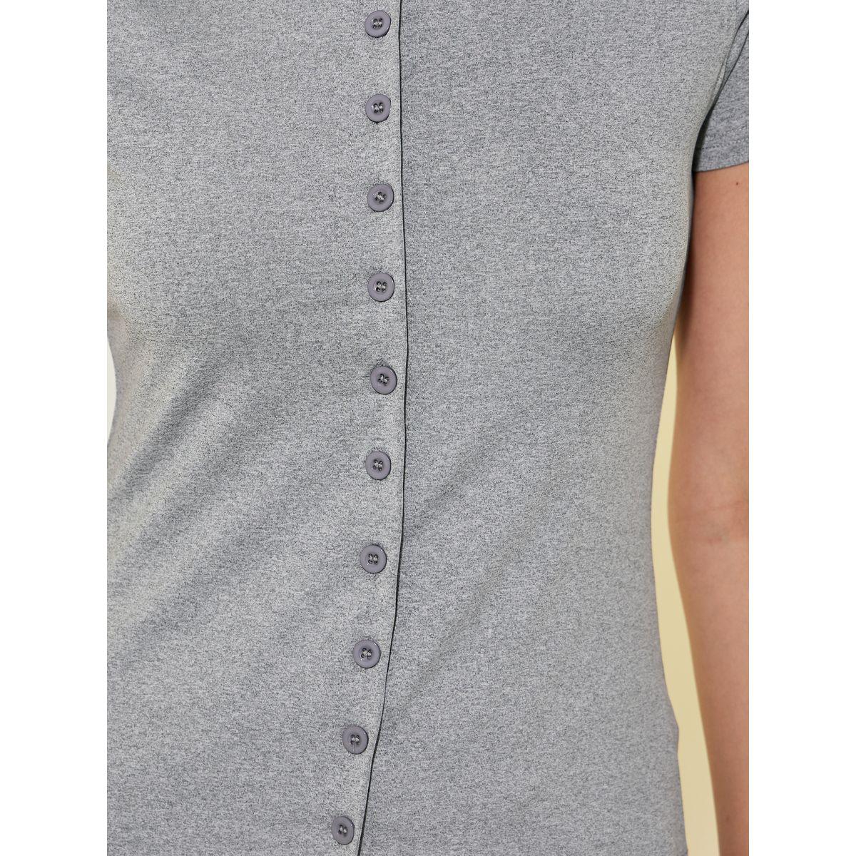 Styli Solid Short Sleeve Button-Up Knit Top-women-clothing-shirtsandblouses-blouses-image-3