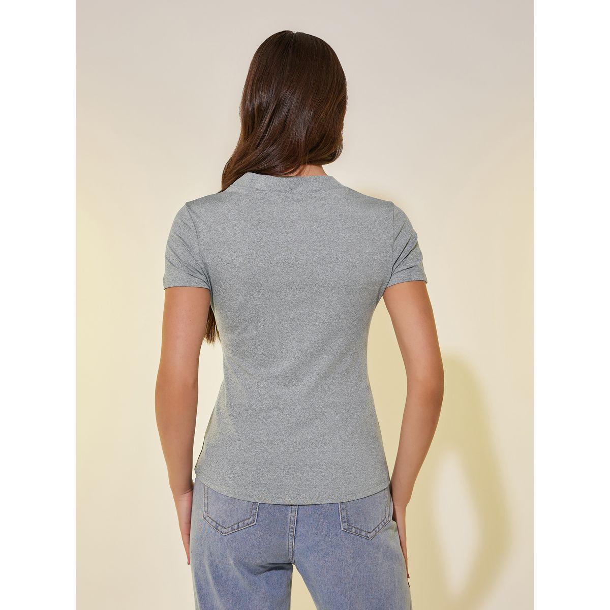 Styli Solid Short Sleeve Button-Up Knit Top-women-clothing-shirtsandblouses-blouses-image-4