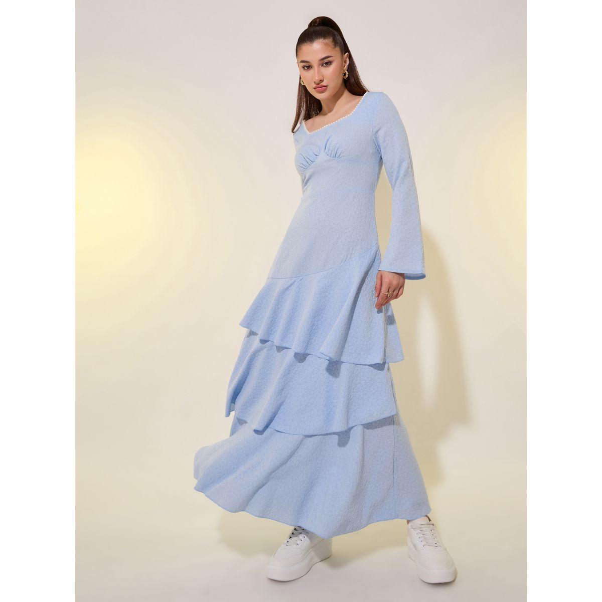 فستان طويل بياقة واسعة ومزين بلؤلؤ صناعي-women-clothing-dresses-image-1