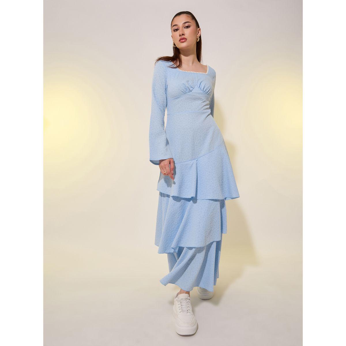فستان طويل بياقة واسعة ومزين بلؤلؤ صناعي-women-clothing-dresses-image-2