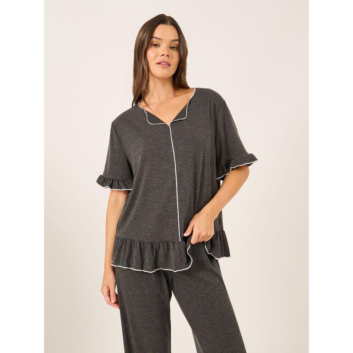 طقم بيجاما من بنطال وبلوزة سادة بأكمام قصيرة-women-clothing-nightwear-pyjamas-longsets-image-4