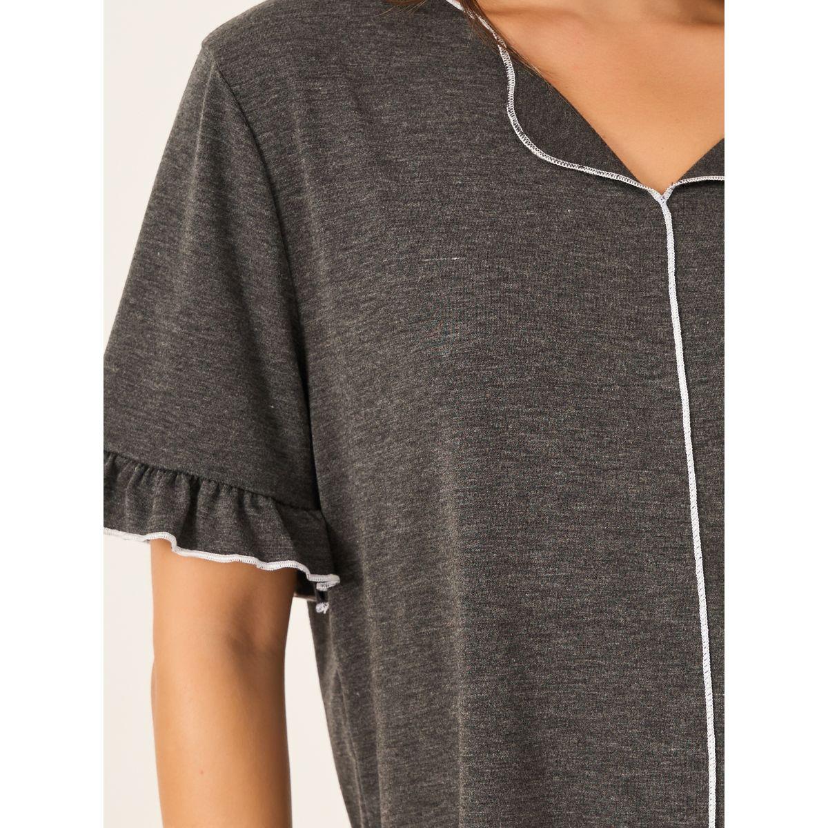 طقم بيجاما من بنطال وبلوزة سادة بأكمام قصيرة-women-clothing-nightwear-pyjamas-longsets-image-5