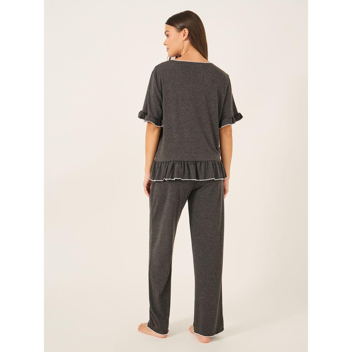 طقم بيجاما من بنطال وبلوزة سادة بأكمام قصيرة-women-clothing-nightwear-pyjamas-longsets-image-6