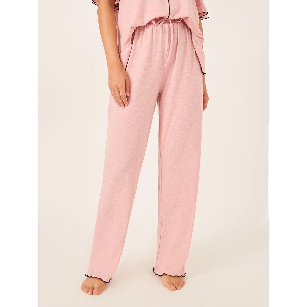 Styli Ruffle Trim Contrast Stitch Top and Pyjama Set-women-clothing-nightwear-pyjamas-longsets-image-6