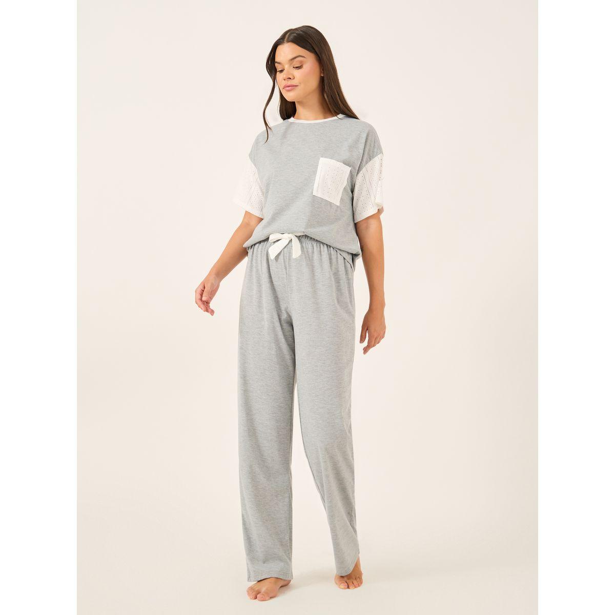 Styli Schiffli Sleeve Round Neck T-Shirt and Pyjama Set-women-clothing-nightwear-pyjamas-longsets-image-2