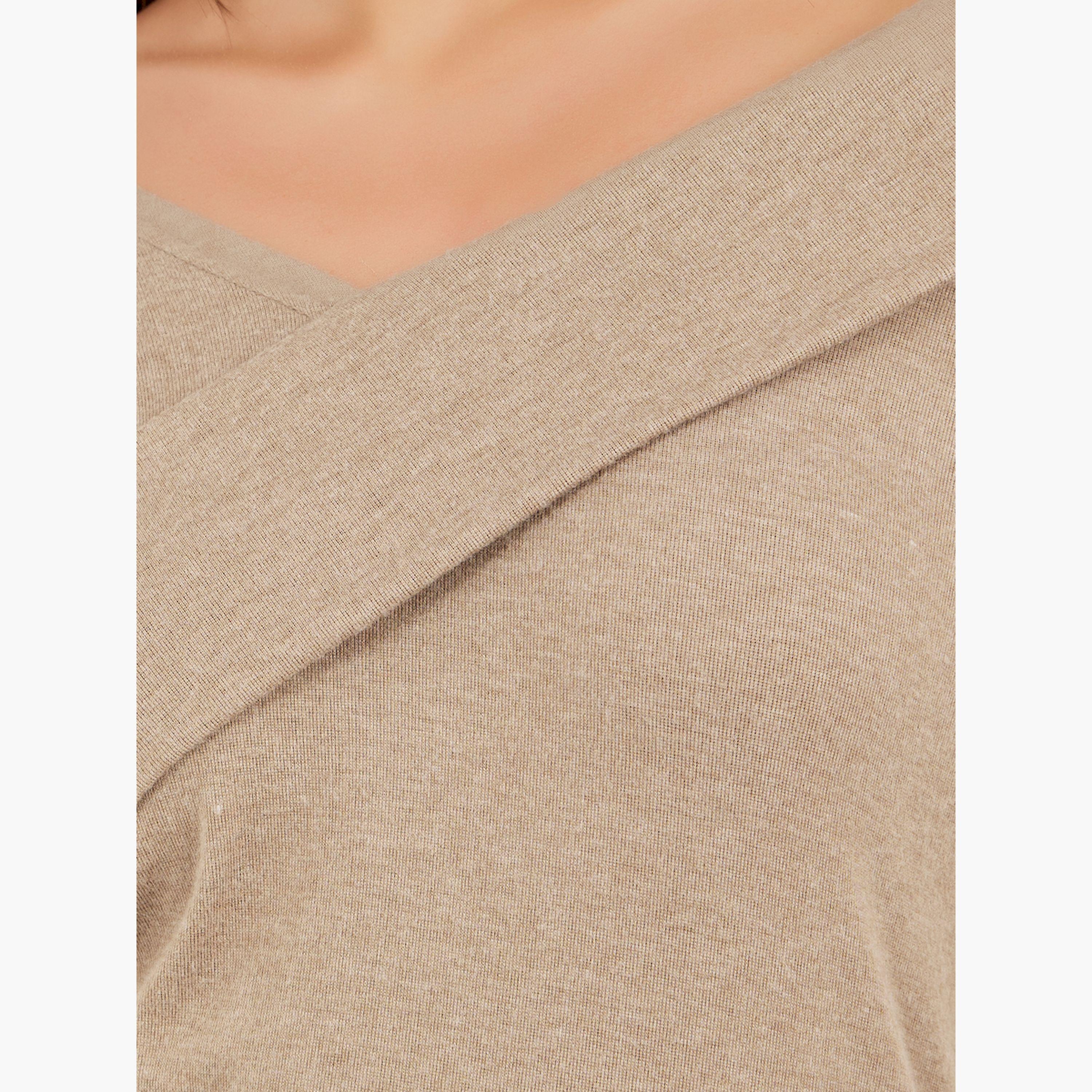 Styli Asymmetric Neck Long Sleeve Knitted Top-women-clothing-tshirts-image-4