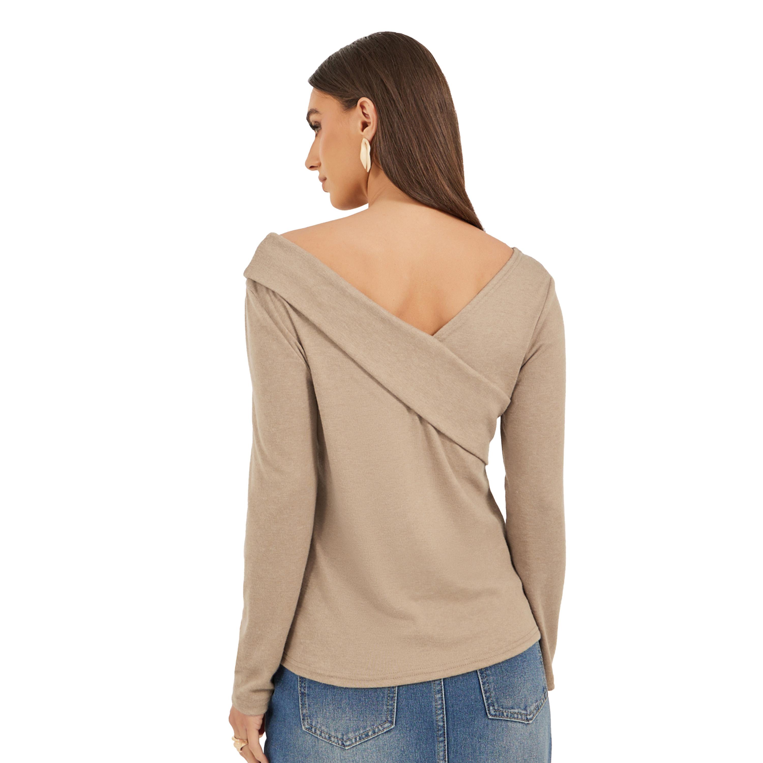 Styli Asymmetric Neck Long Sleeve Knitted Top-women-clothing-tshirts-image-5