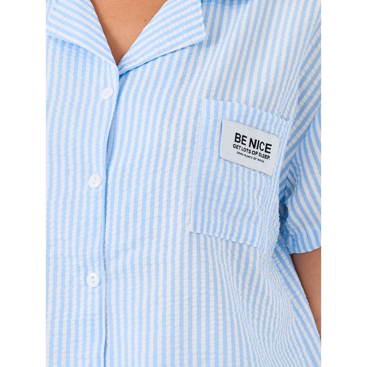طقم من بنطال بيجاما وبلوزة مخططة بأكمام قصيرة-women-clothing-nightwear-pyjamas-longsets-image-4