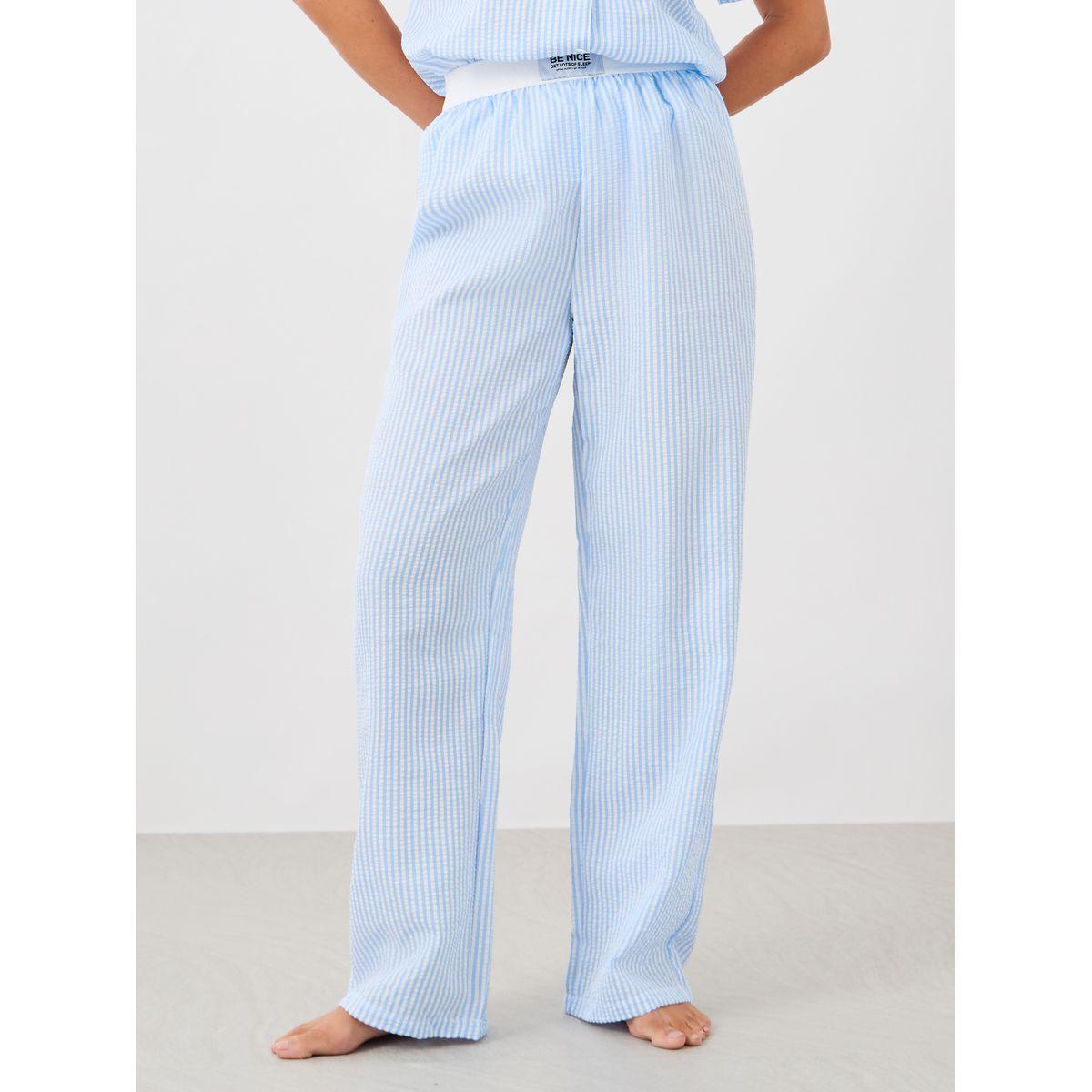 طقم من بنطال بيجاما وبلوزة مخططة بأكمام قصيرة-women-clothing-nightwear-pyjamas-longsets-image-5