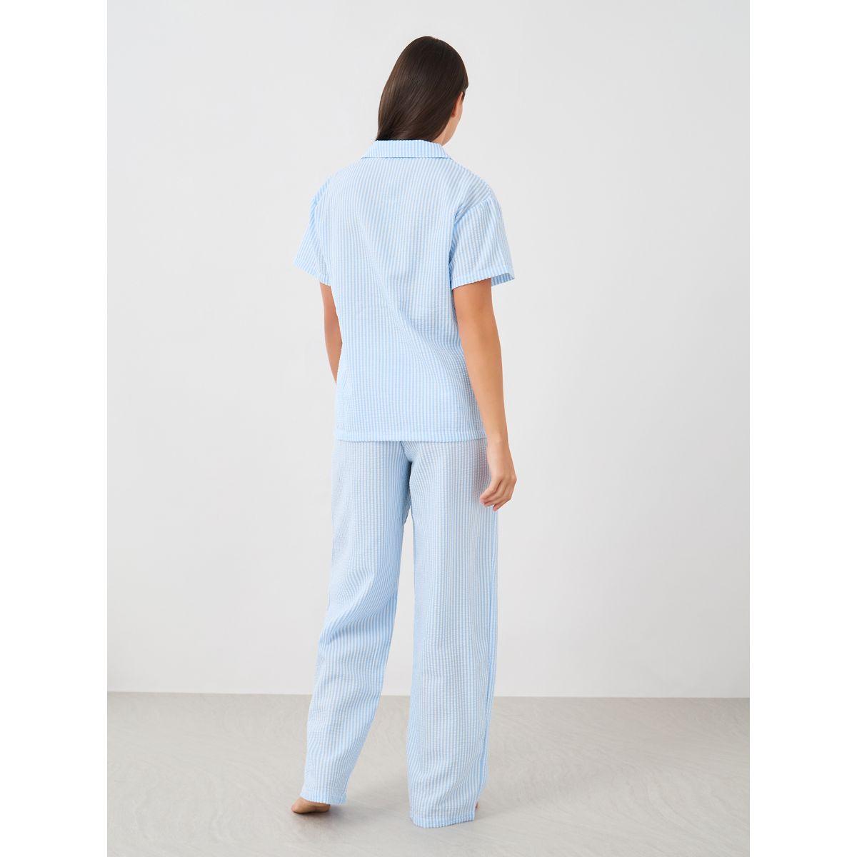 طقم من بنطال بيجاما وبلوزة مخططة بأكمام قصيرة-women-clothing-nightwear-pyjamas-longsets-image-6