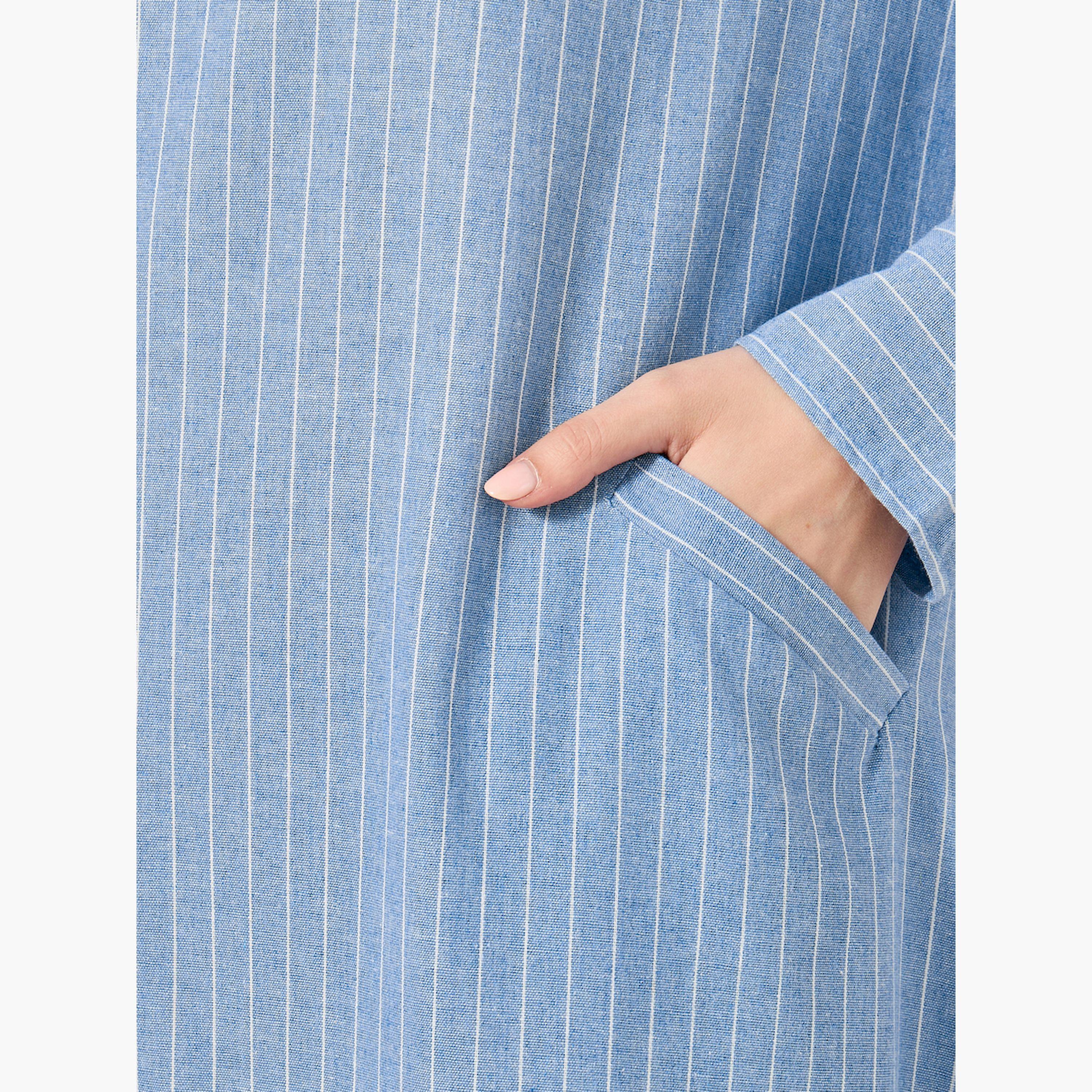 ستايلي -  جلابية مخططة على شكل حرف A مع جيوب-women-arabicclothing-jalabiyas-image-4