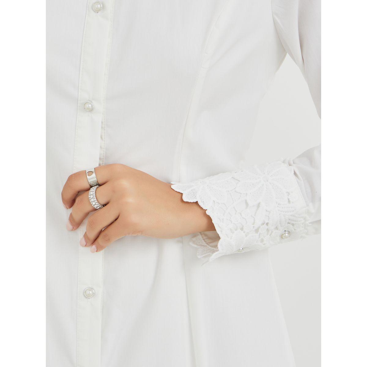 Styli Solid Lace Insert Long Sleeves Shirt Midi Dress-women-clothing-dresses-image-4