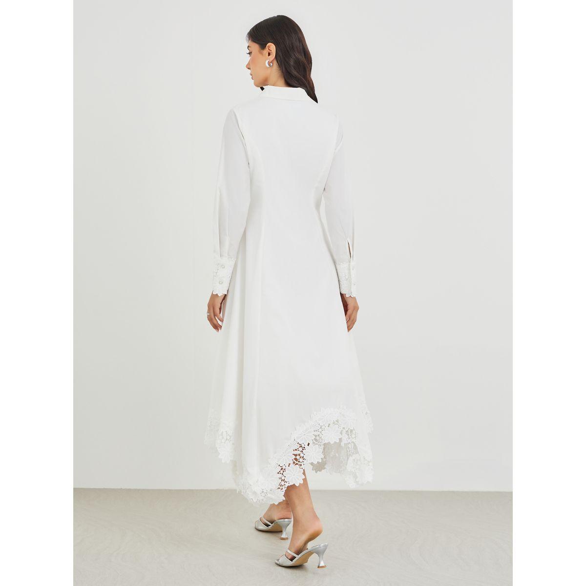 Styli Solid Lace Insert Long Sleeves Shirt Midi Dress-women-clothing-dresses-image-5