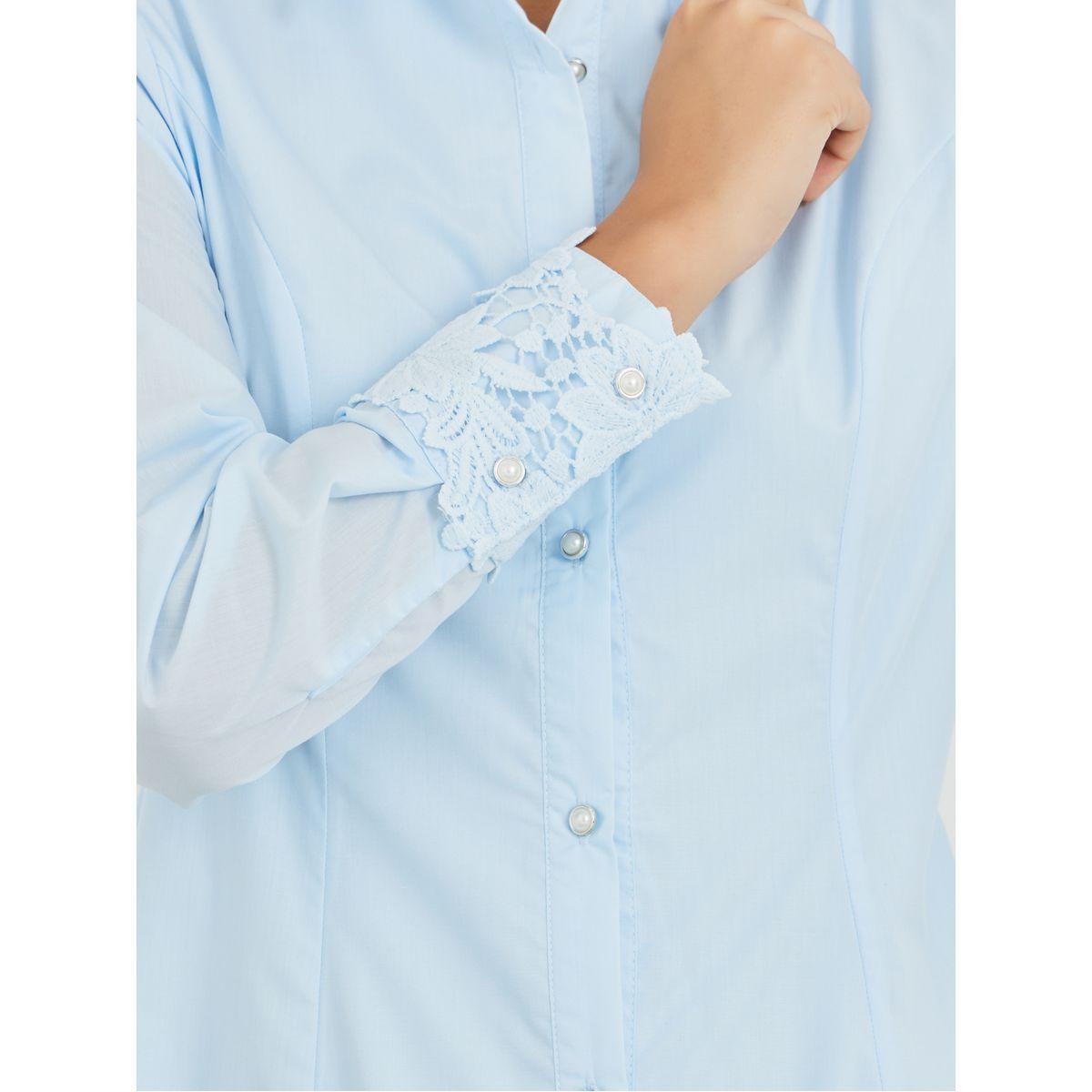 Styli Solid Lace Insert Long Sleeves Shirt Midi Dress-women-clothing-dresses-image-4