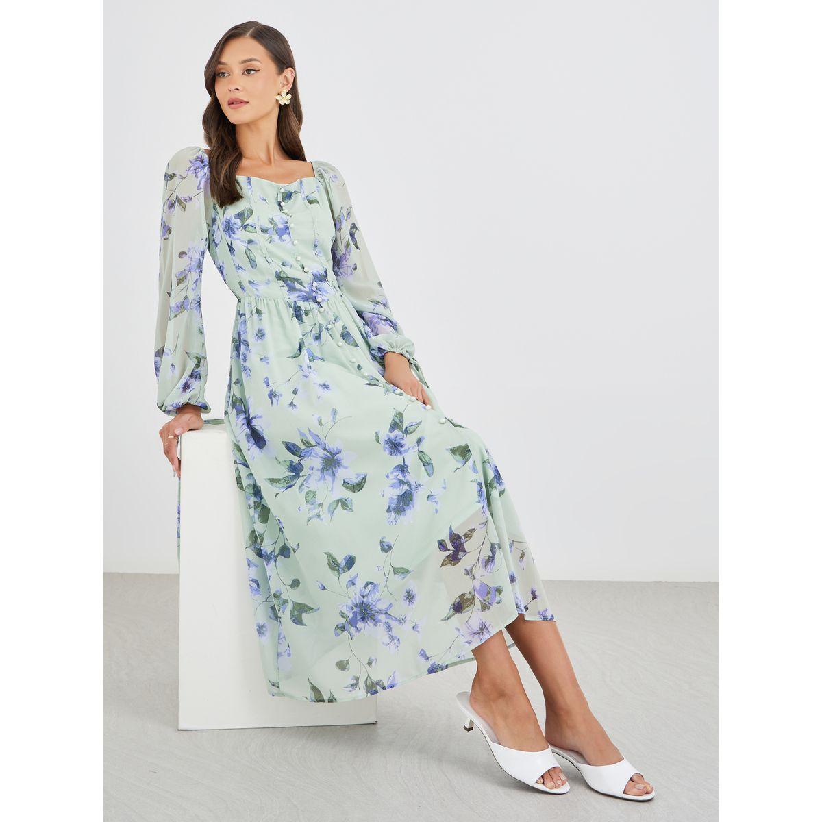 Styli Floral Print Balloon Sleeve A-Line Midi Dress-women-clothing-dresses-image-1