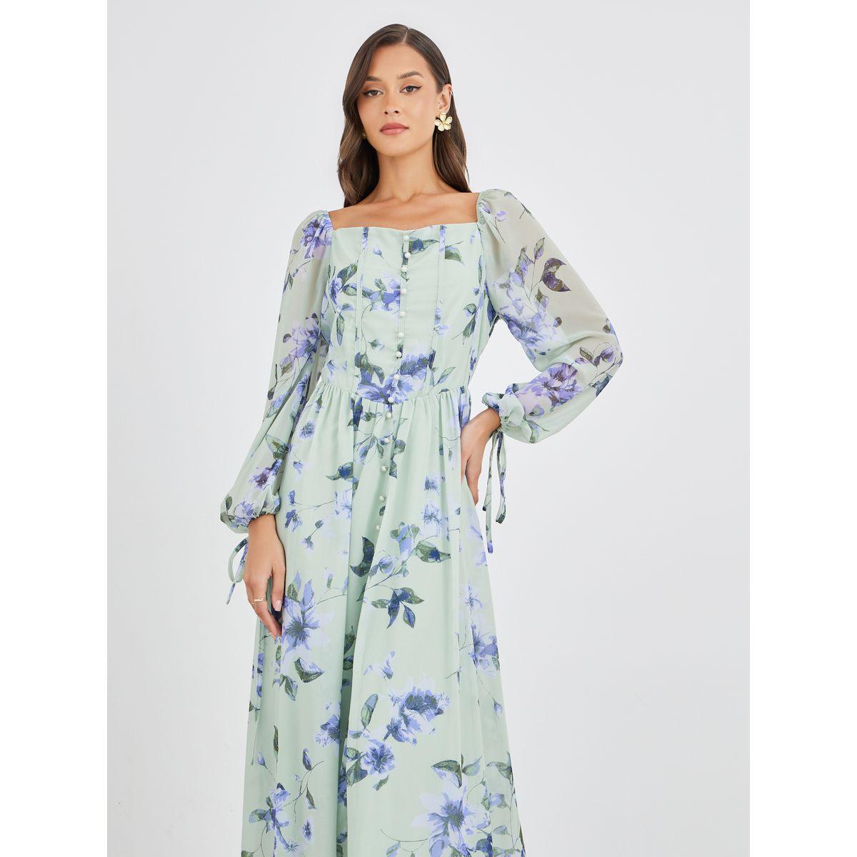 Styli Floral Print Balloon Sleeve A-Line Midi Dress-women-clothing-dresses-image-3