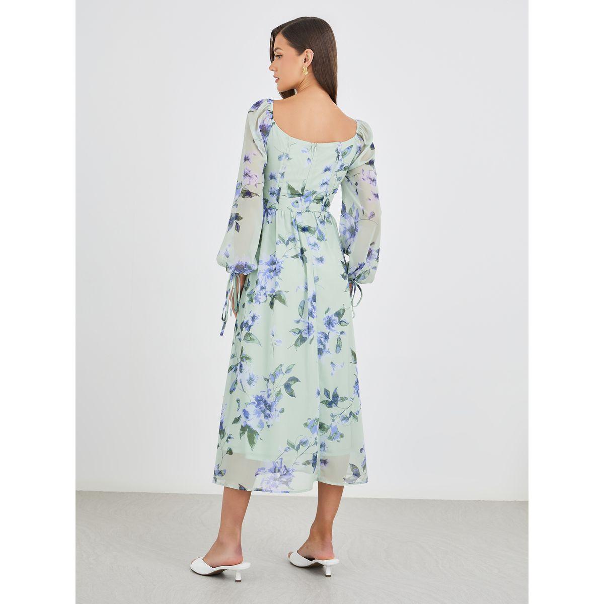 Styli Floral Print Balloon Sleeve A-Line Midi Dress-women-clothing-dresses-image-5
