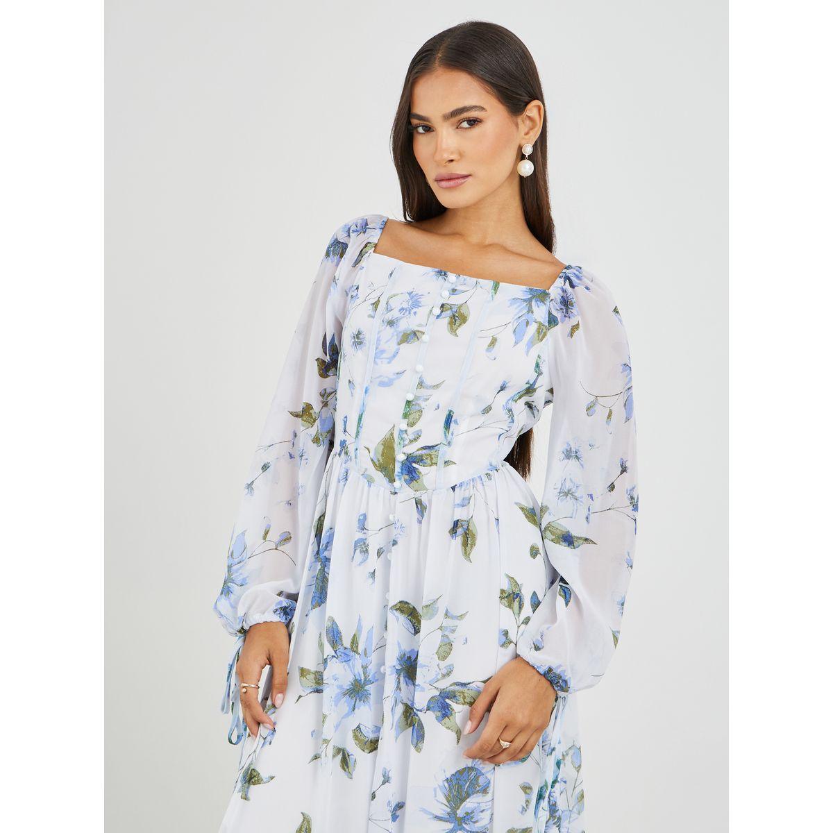 فستان ميدي مطبع بزهور مع أكمام بالون-women-clothing-dresses-image-3