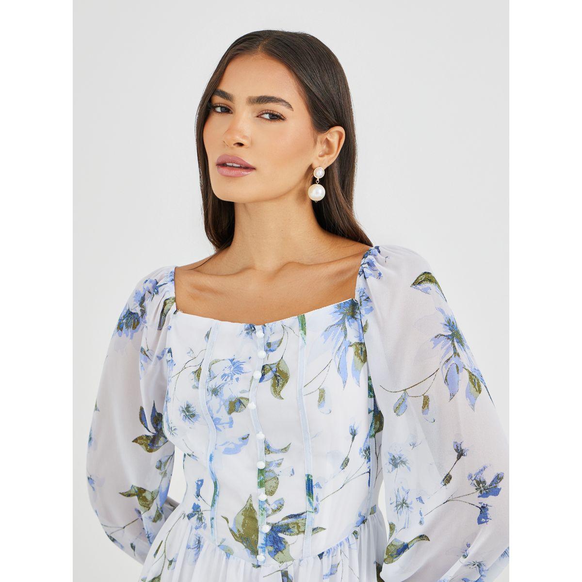 فستان ميدي مطبع بزهور مع أكمام بالون-women-clothing-dresses-image-4
