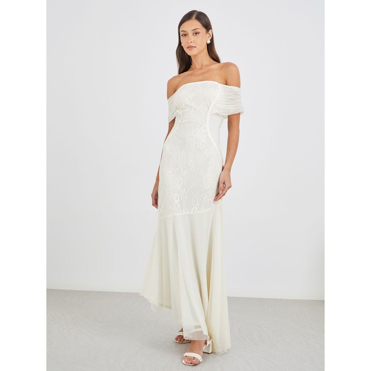 فستان طويل بأكتاف مكشوفة وتفاصيل دانتيل-women-clothing-dresses-image-1