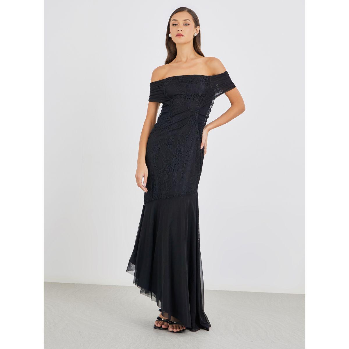 فستان طويل بأكتاف مكشوفة وتفاصيل دانتيل-women-clothing-dresses-image-2