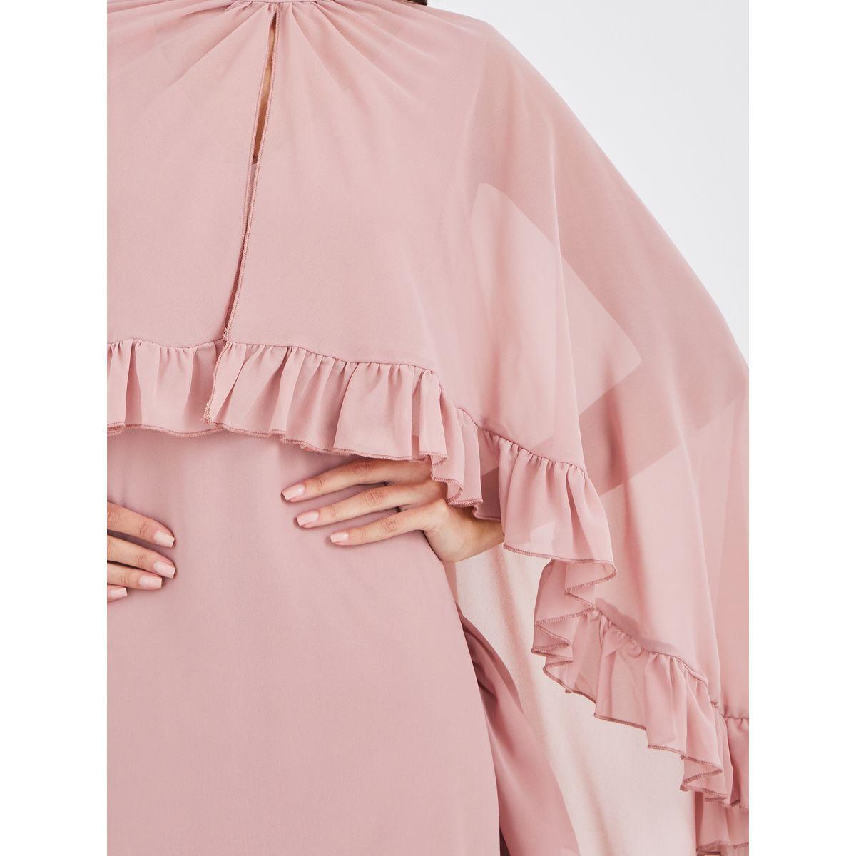 فستان طويل بتفاصيل كشكش وأكمام بنمط كيب-women-clothing-dresses-image-3