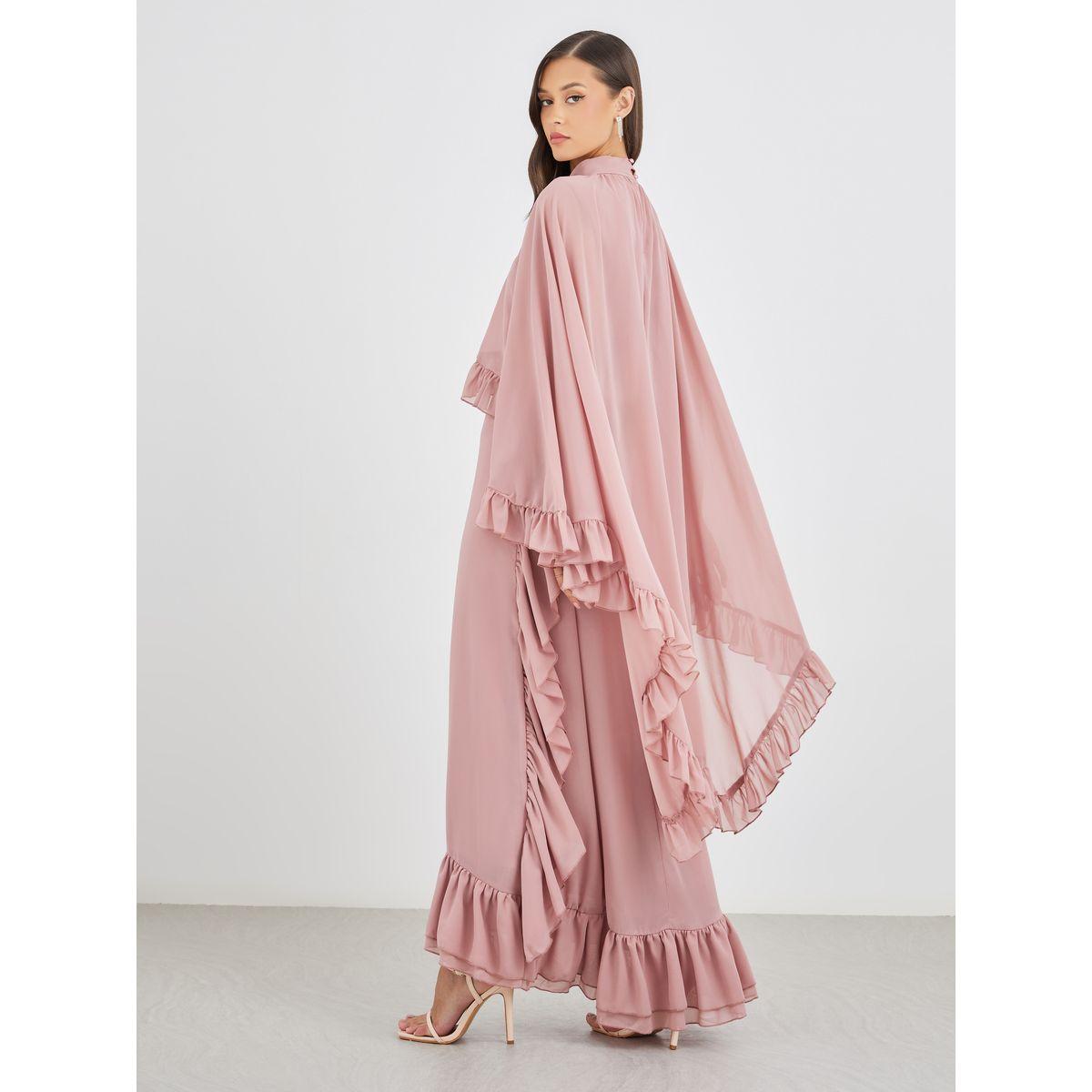 Styli Ruffled Cape Sleeve High Neck Maxi Dress-women-clothing-dresses-image-5