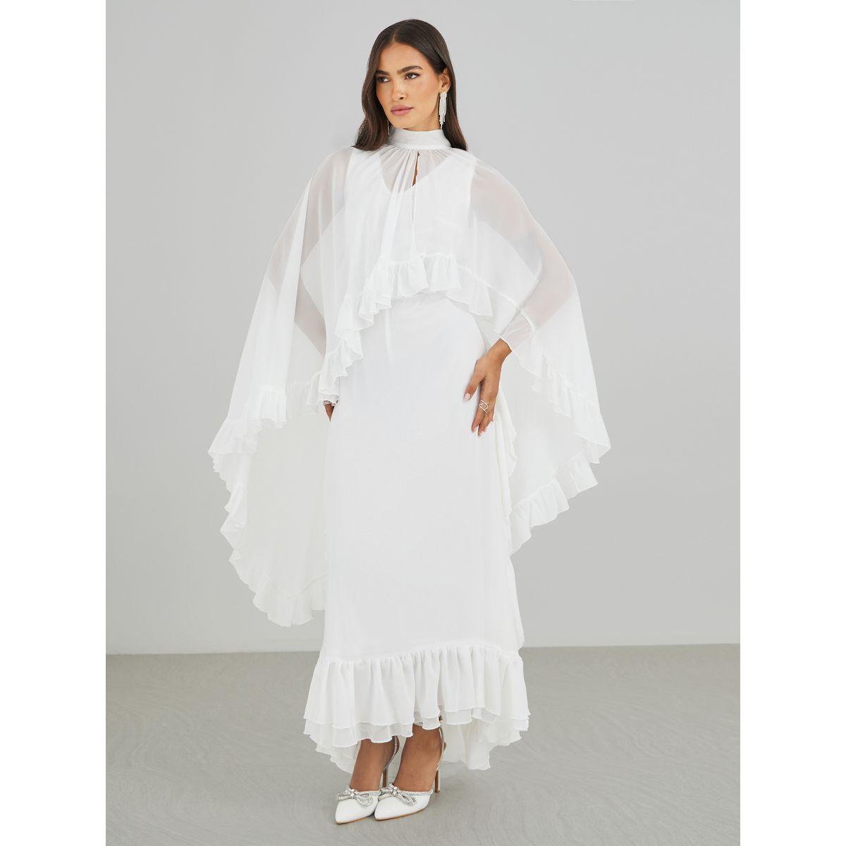 Styli Ruffled Cape Sleeve High Neck Maxi Dress-women-clothing-dresses-image-1