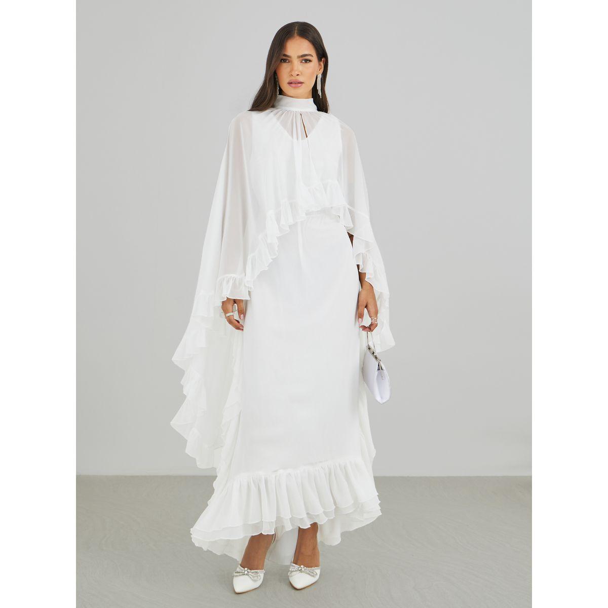 Styli Ruffled Cape Sleeve High Neck Maxi Dress-women-clothing-dresses-image-2