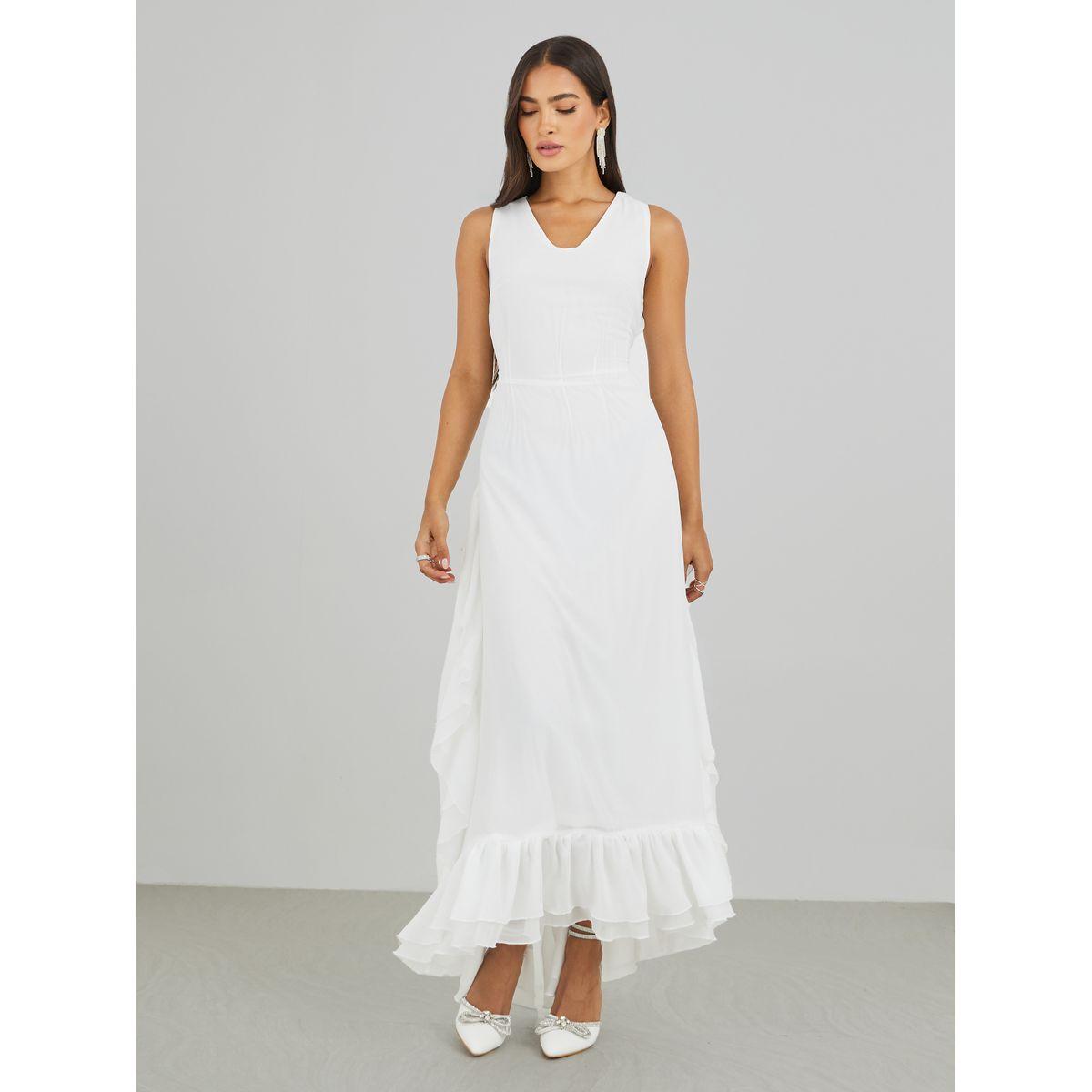 فستان طويل بياقة عالية وأكمام كيب بكشكش-women-clothing-dresses-image-6