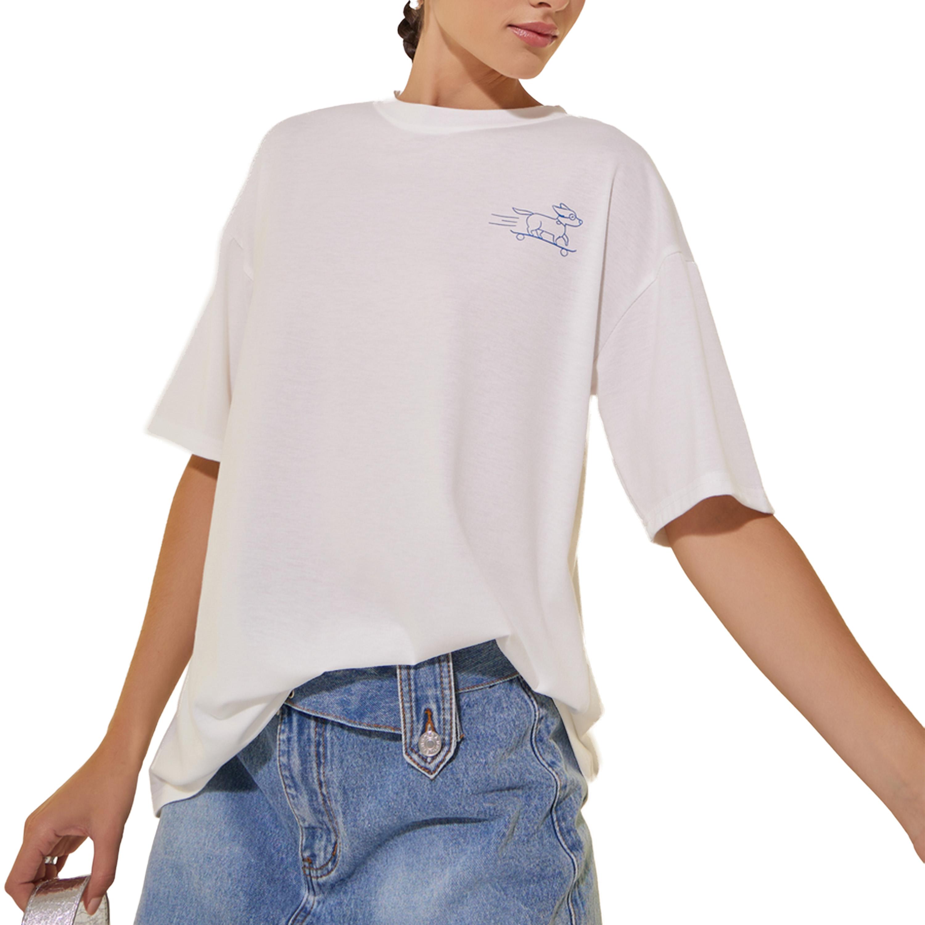 تيشيرت فضفاض بطبعة جرافيك وياقة دائرية-women-clothing-tshirts-image-1