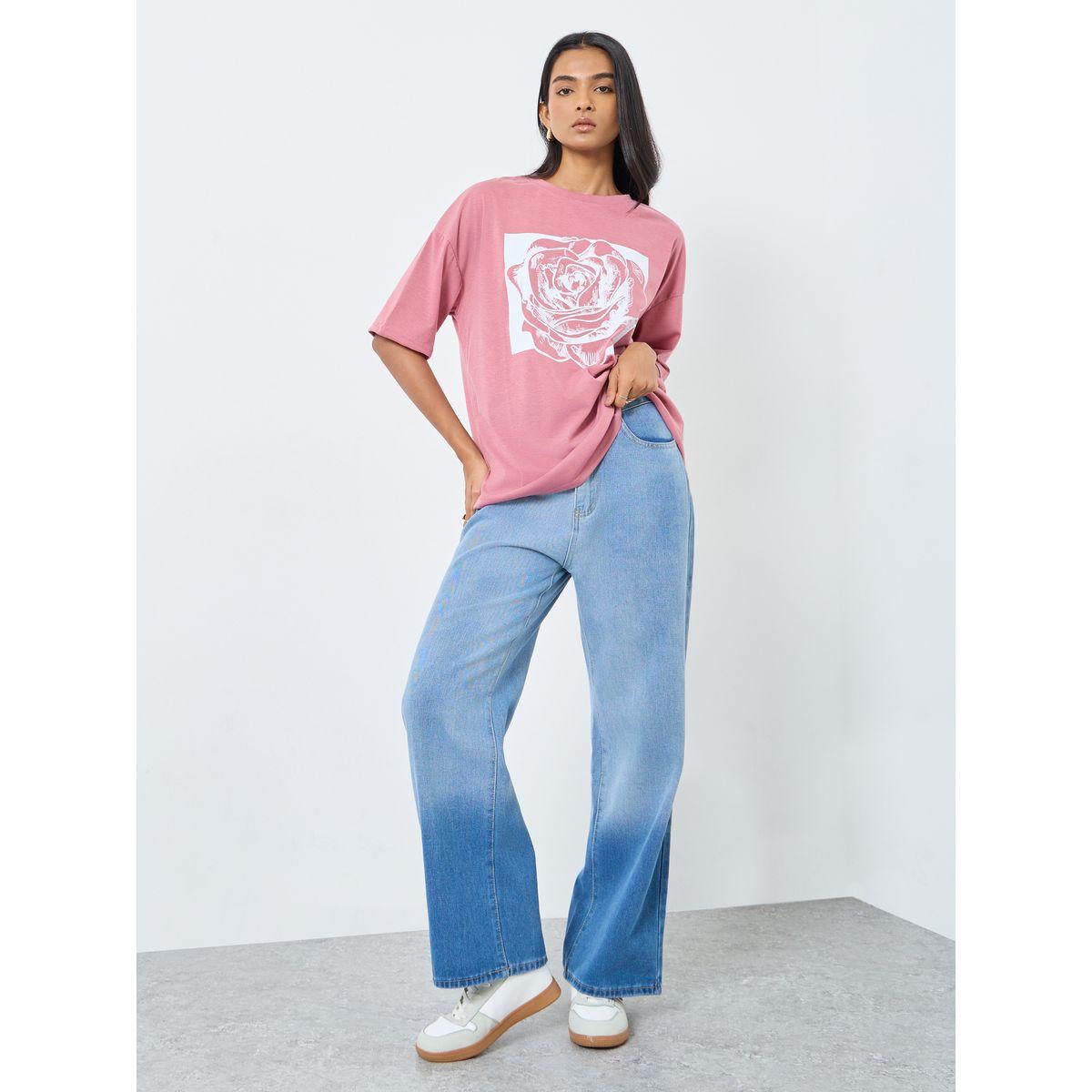 تيشيرت فضفاض بطبعة جرافيك وأكمام قصيرة-women-clothing-tshirts-image-1