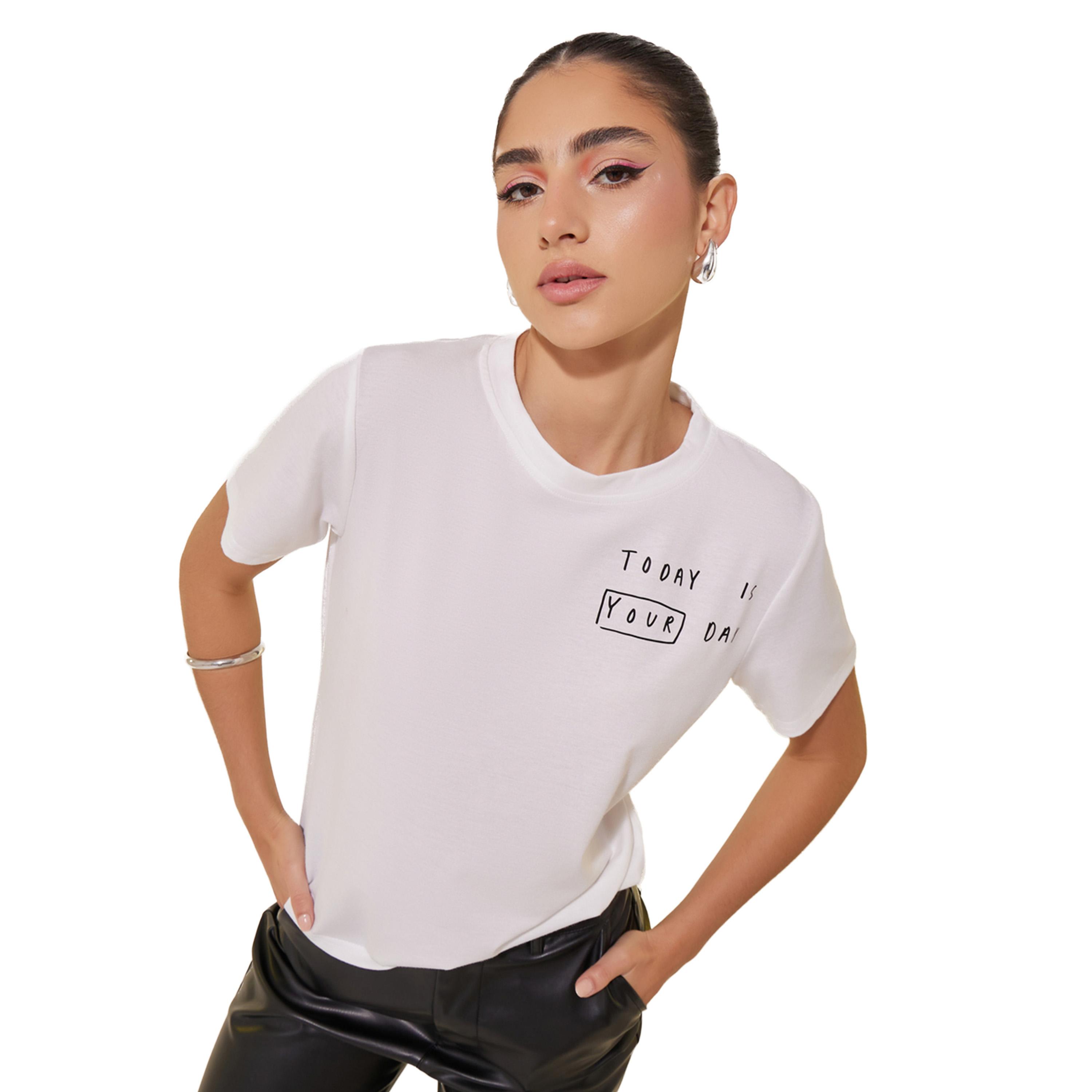 Take Two Slogan Print Round Neck Short Sleeve T-Shirt-women-clothing-tshirts-image-1