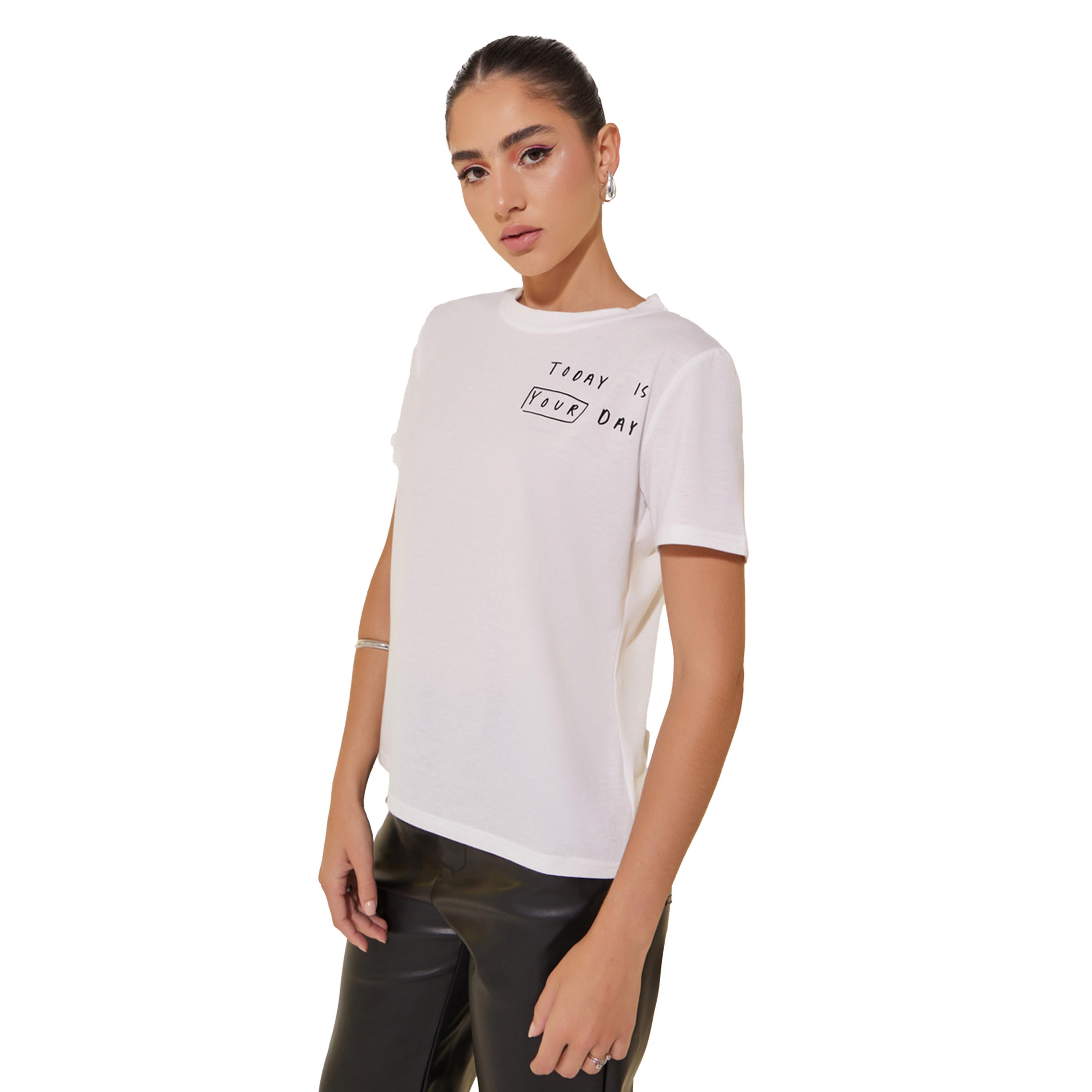 تيشيرت بطبعة كتابة وأكمام قصيرة-women-clothing-tshirts-image-3