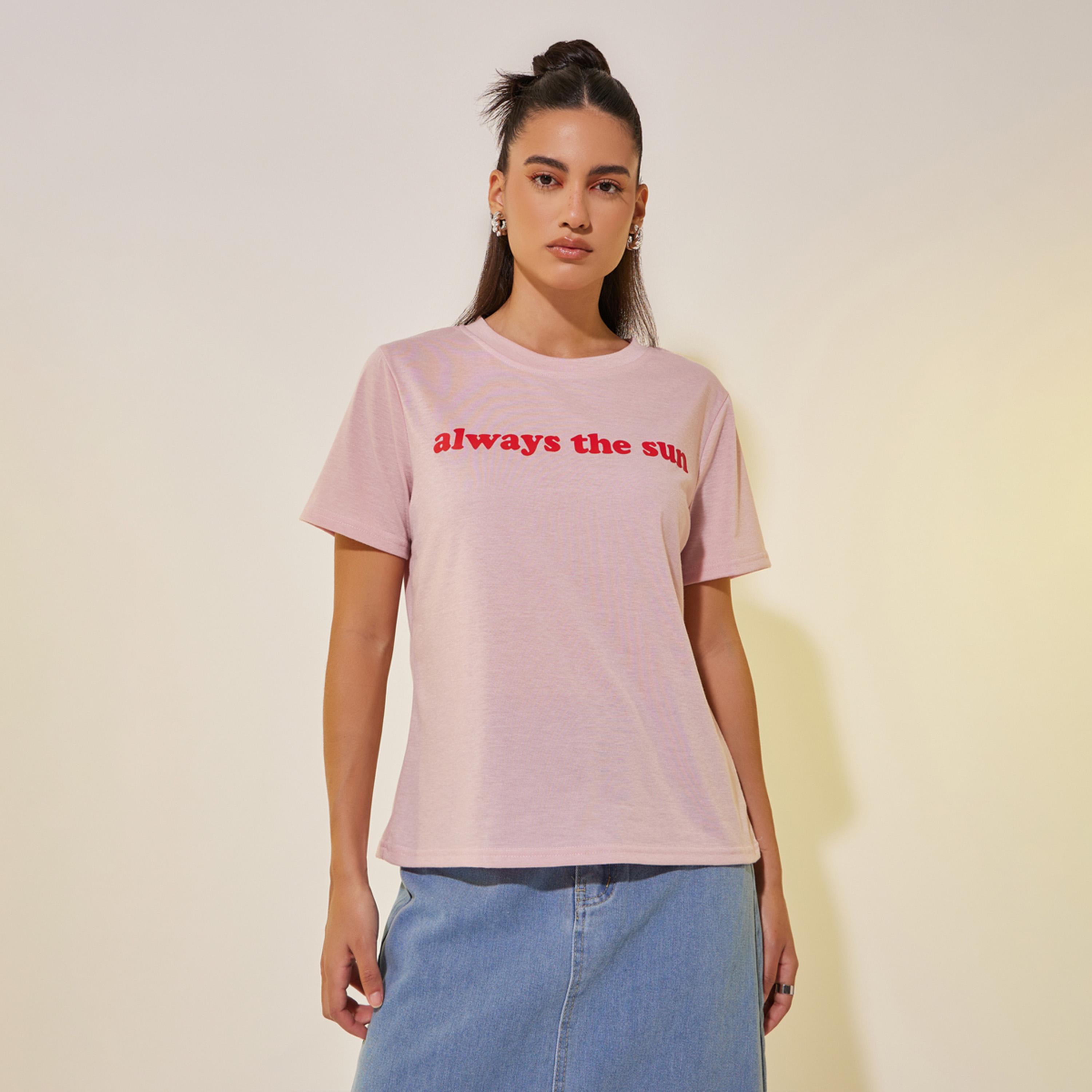 Styli Round Neck Slogan Print T-Shirt-women-clothing-tshirts-image-1
