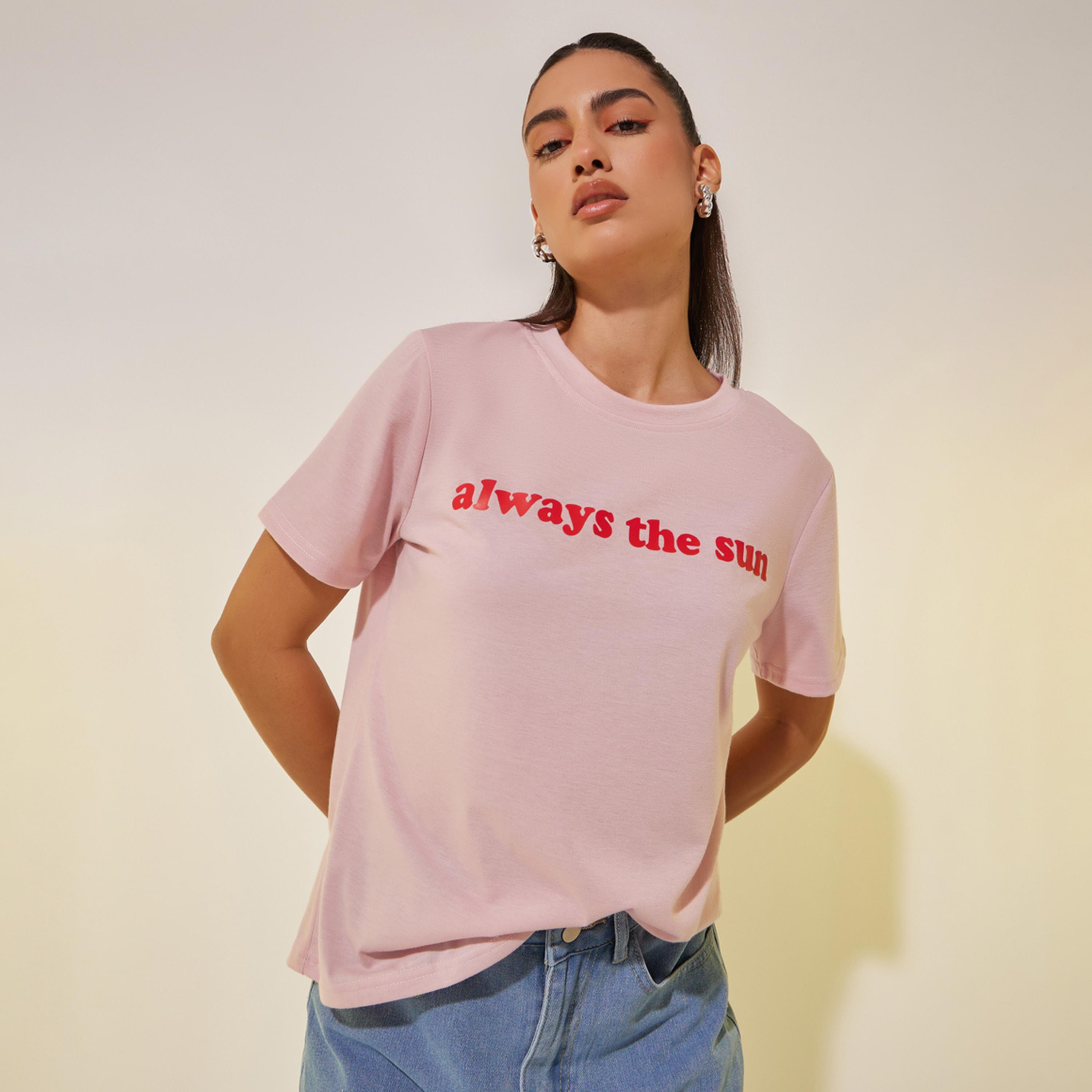 Styli Round Neck Slogan Print T-Shirt-women-clothing-tshirts-image-3