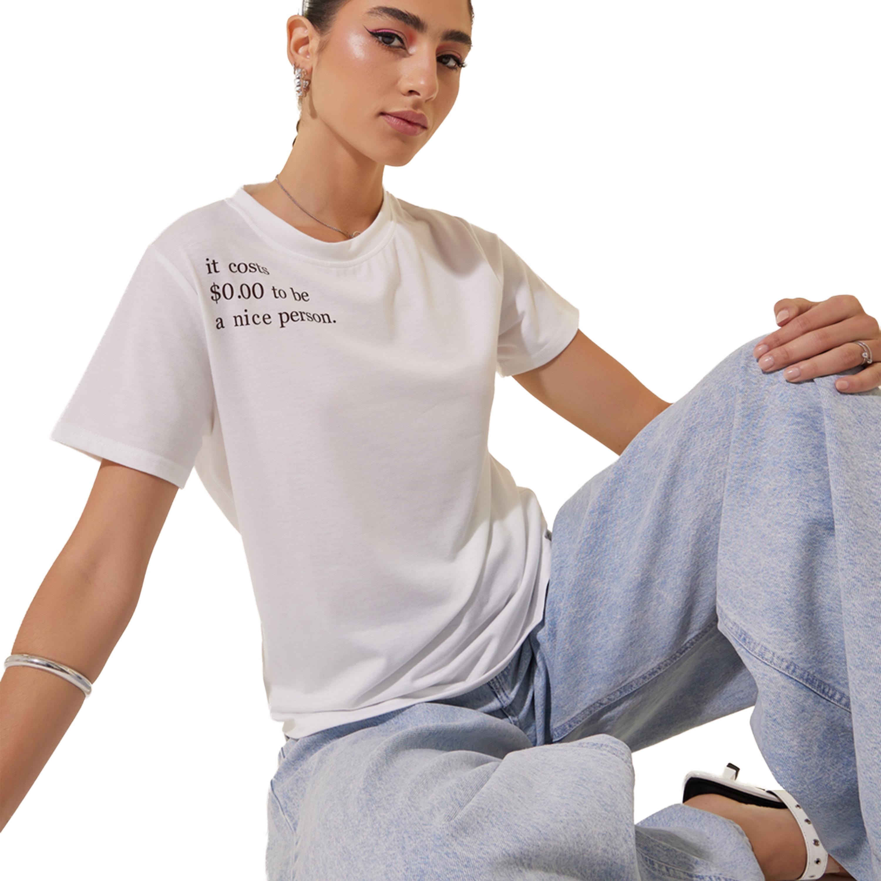 Take Two Slogan Print Round Neck Short Sleeve T-Shirt-women-clothing-tshirts-image-1