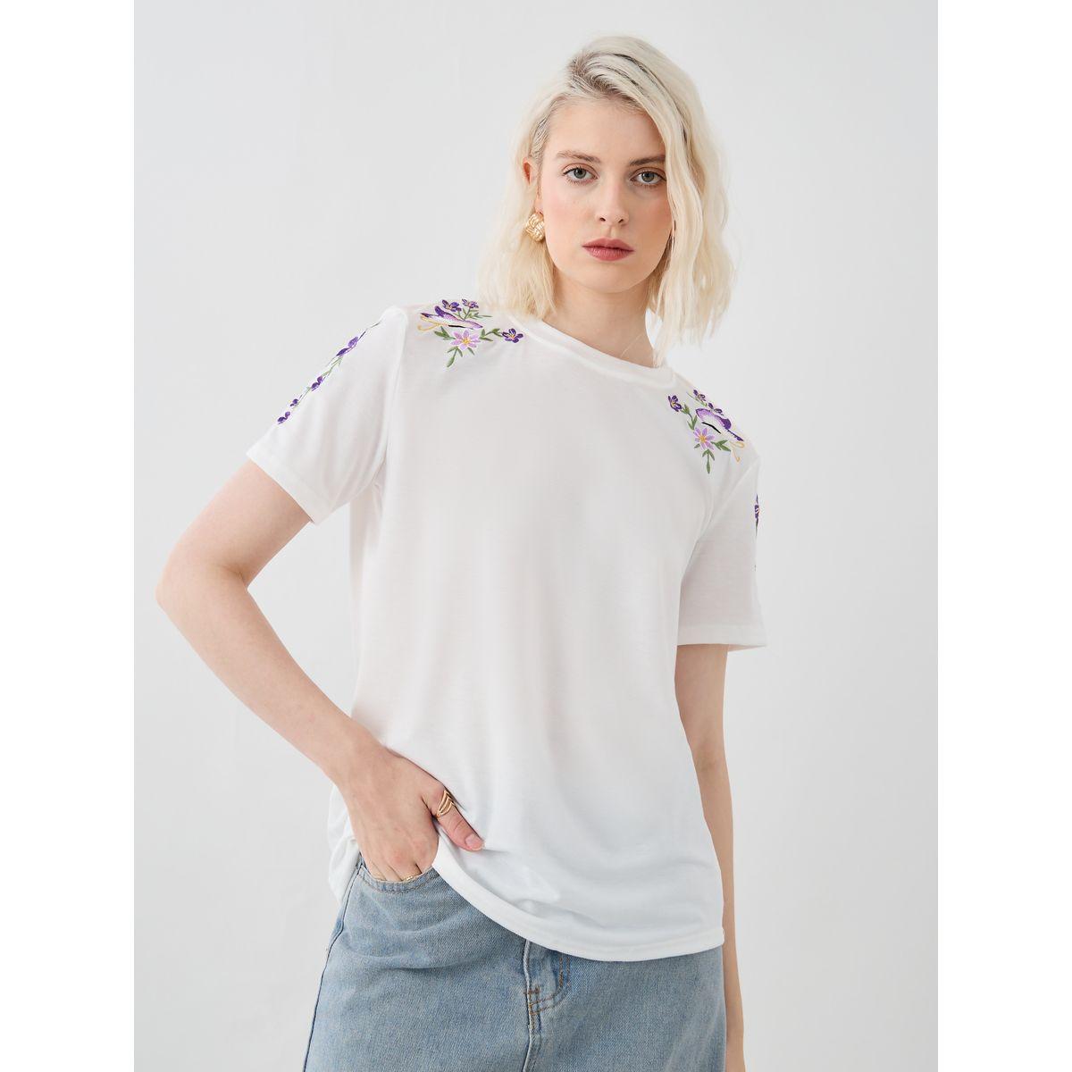 Styli Embroidered Round Neck Short Sleeve T-Shirt-women-clothing-tshirts-image-1