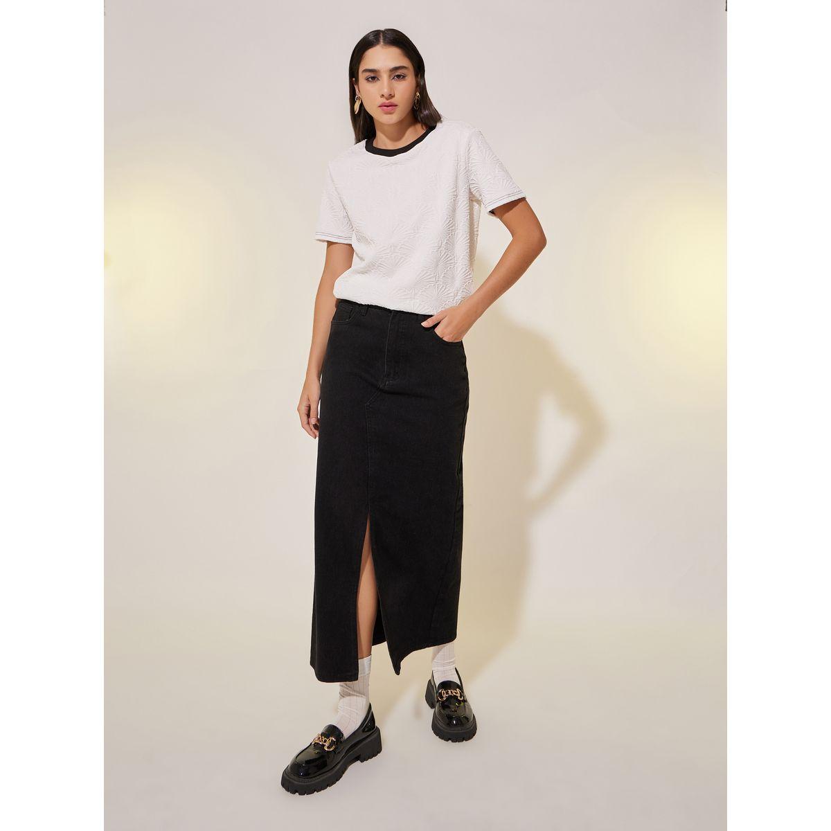 Styli Solid Jacquard Contrast Color T-Shirt-women-clothing-tshirts-image-2