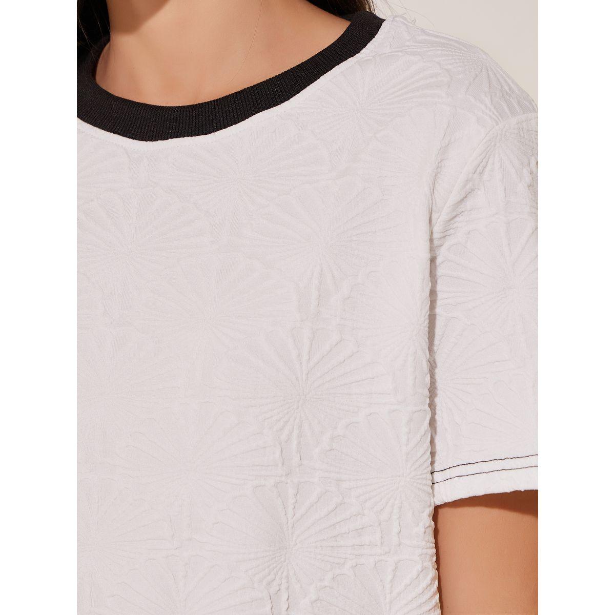 Styli Solid Jacquard Contrast Color T-Shirt-women-clothing-tshirts-image-4