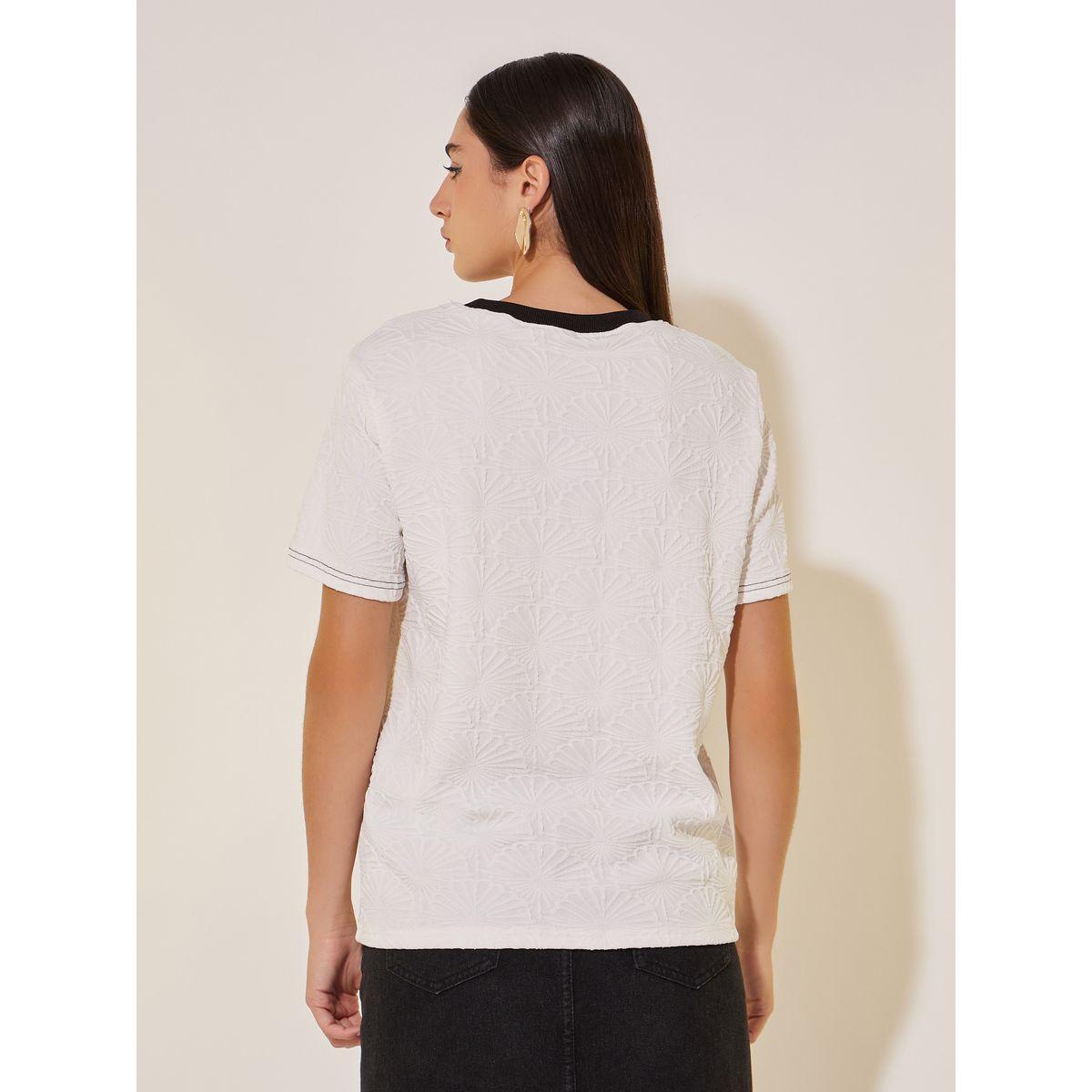 Styli Solid Jacquard Contrast Color T-Shirt-women-clothing-tshirts-image-5